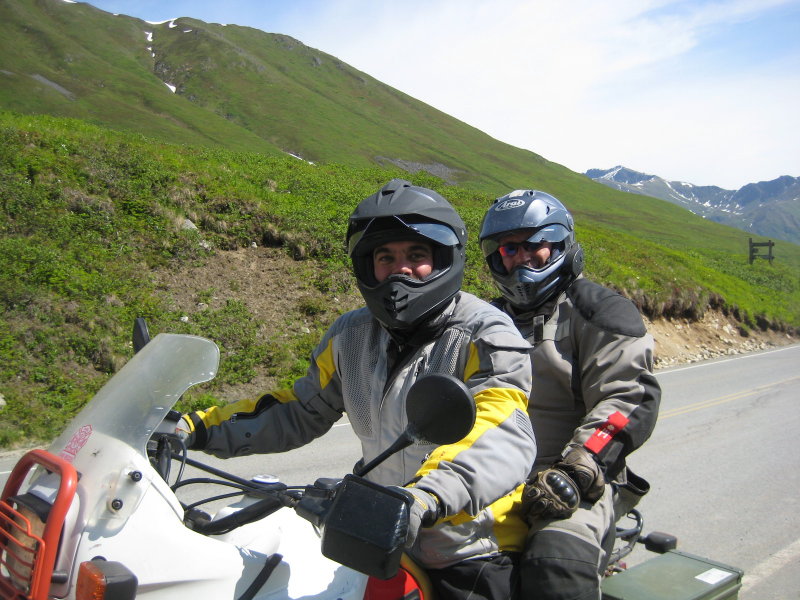 Tracy (rider) and Mike (pillion) going to pick up a bike in Hatchers Pass